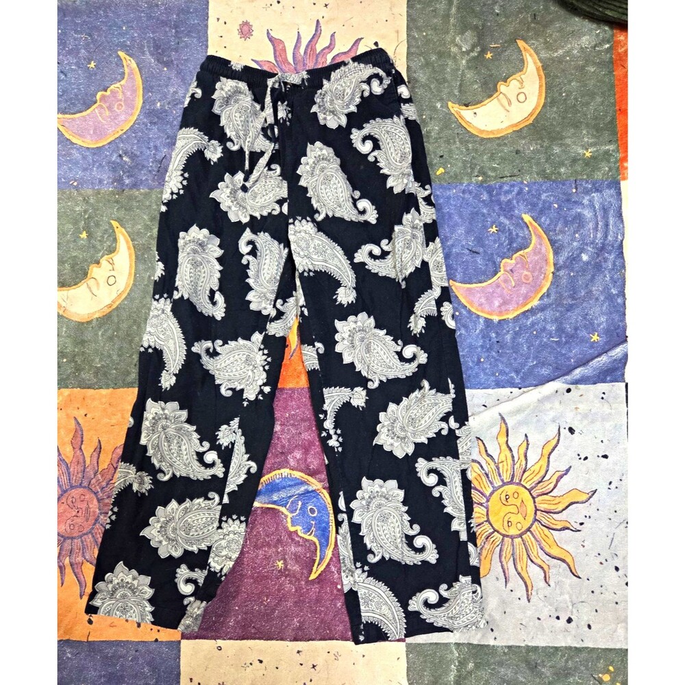 Forever 21 Men's Black/White Paisley Casual Pants Size M Drawstring Elastic